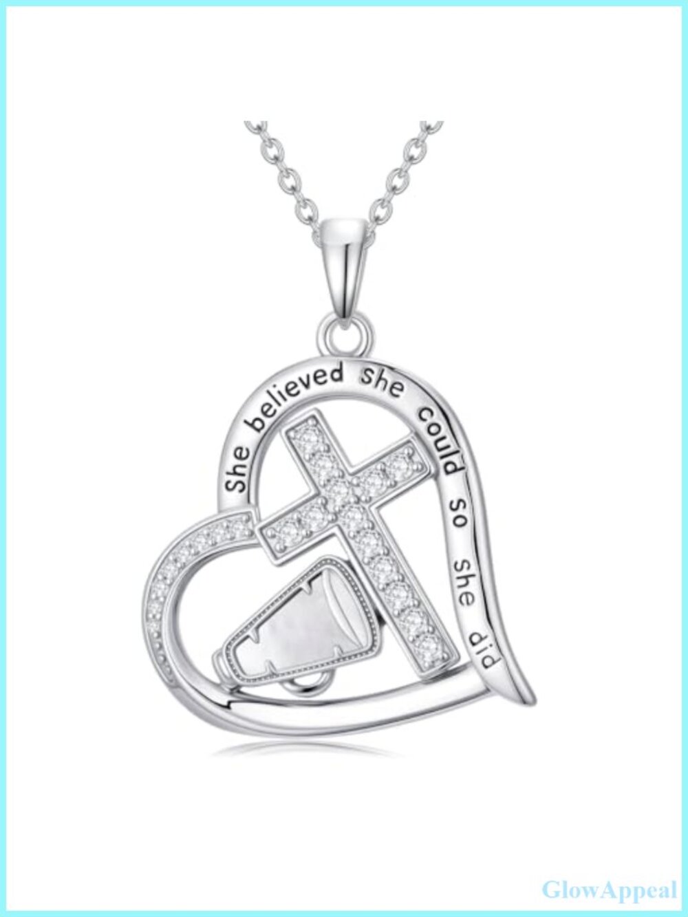 925 Sterling Silver Heart Cross Cheer Necklace Women Jewelry Gift
